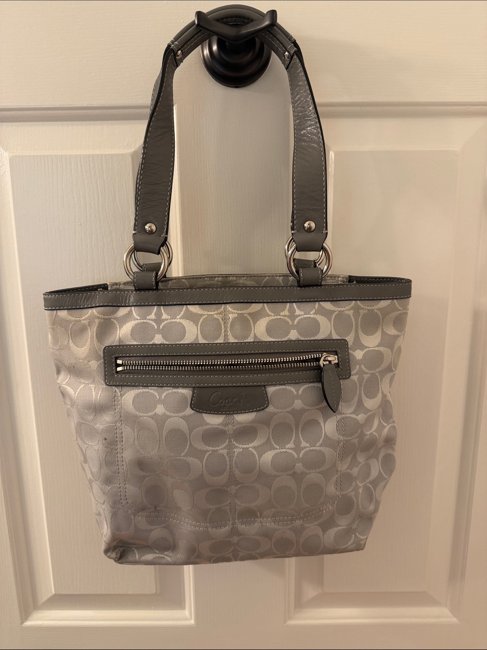 Coach Silver Gray Signature Shoulder Tote